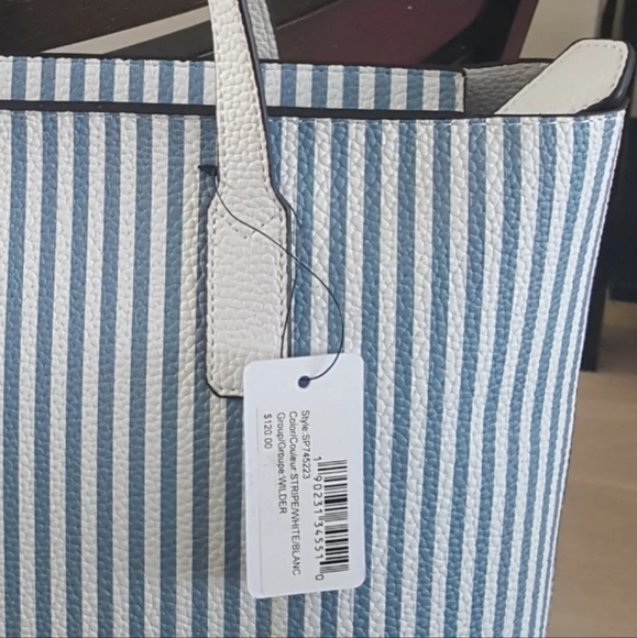 GUESS Blue White Striped Tote Bag Purse - Picture 8 of 8